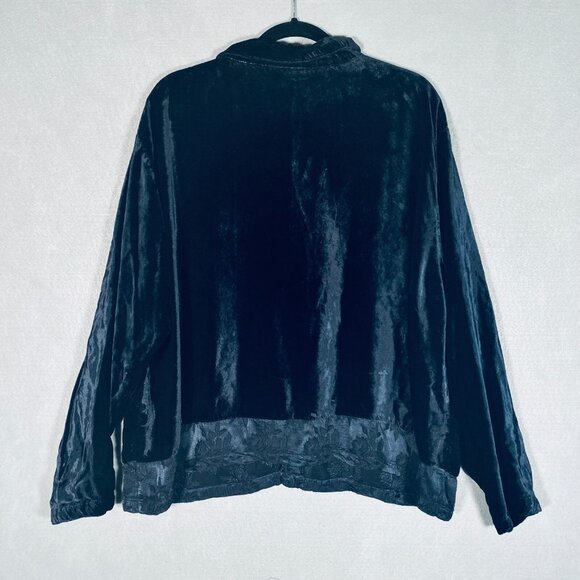 CP Shades Top Womens L Black Velvet Button Up Tunic Collared - Picture 7 of 11